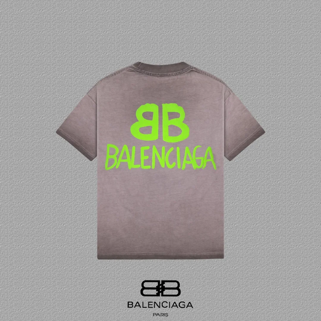 P90✨🔥 [balenciaga] 2026FW Paris luminous foam letter short-sleeved T-shirt Premium 26s double yarn 300g fabric, washed with water spray, aged and frayed, color: washed brown, washed Purple, washed Gray Size: S M L XL 2XL